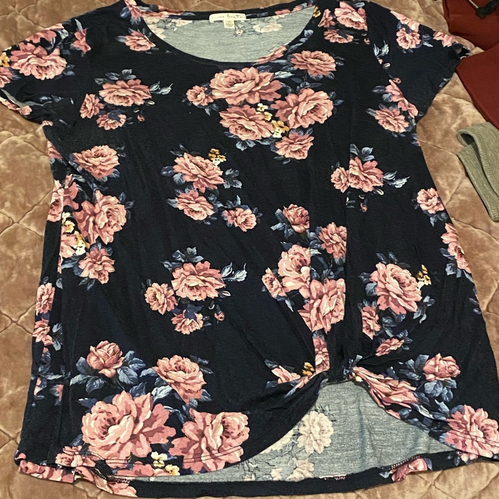 Navy Floral Faux Knot Tee